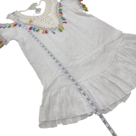 Ten Design White Crochet Tassel Coverup Dress SZ S Colorful Fringe Semi Sheer - Picture 8 of 12